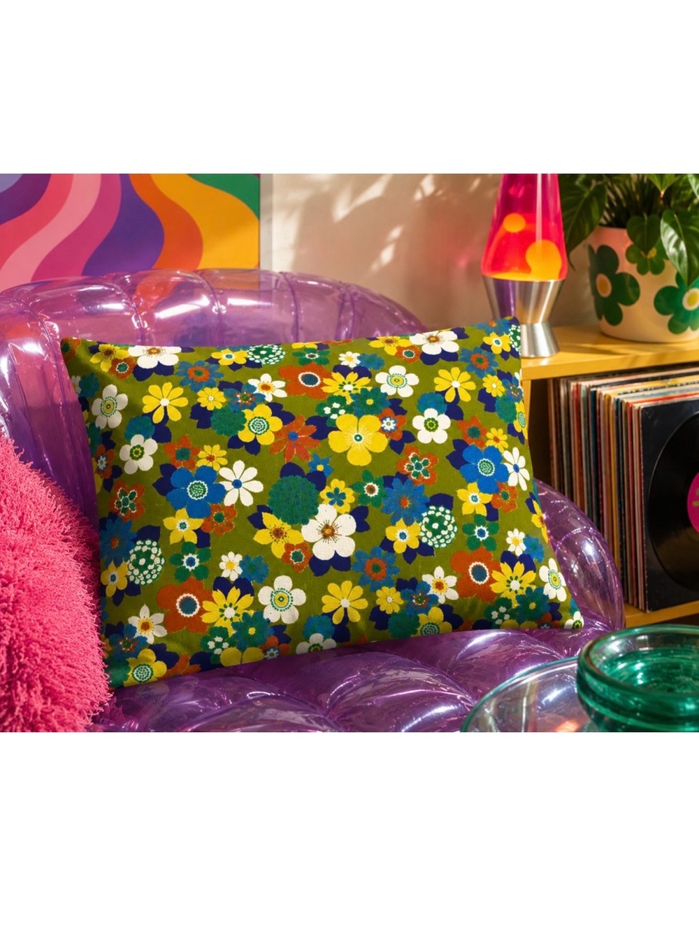 Vintage Retro Floral Zipper Pillow Cover Mod Flower Power Handmade